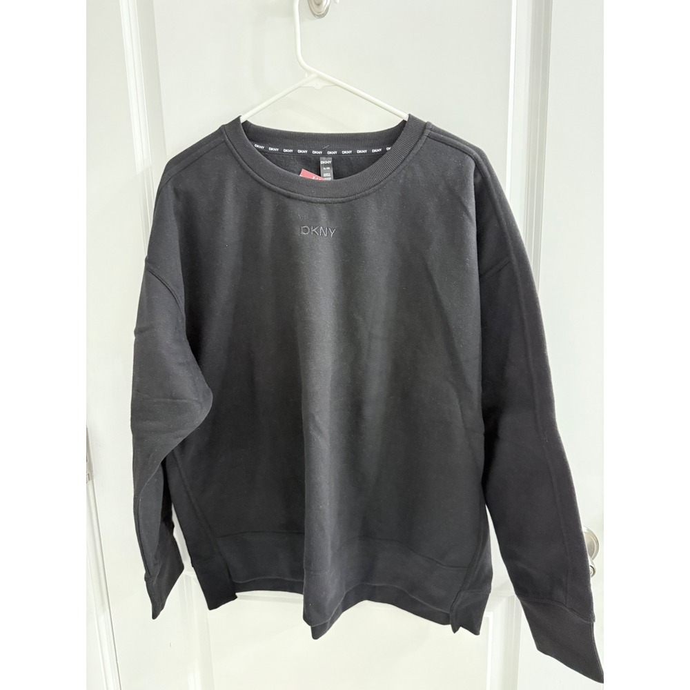 DKNY Sport Womens Hilo Sweatshirt Black Crewneck Fleece Pullover DPMT1677 XL